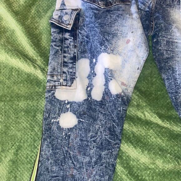 AHP Another Hype Piece super distressed fringed buckle paint splash stretch jean - Picture 8 of 13